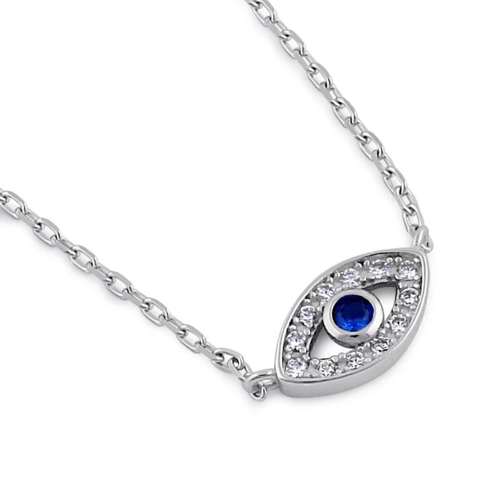 Sterling Silver Eye Blue Spinel CZ Necklace New